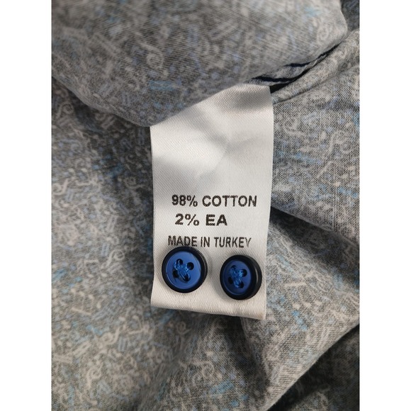 Misura Shirt Mens Small Blue‎ Black Music Notes Print Button Up Cotton Stretch - Picture 3 of 8